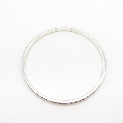 925 Sterling Silver 2-Tone Vintage Textured Heart Bangle Bracelet 8"