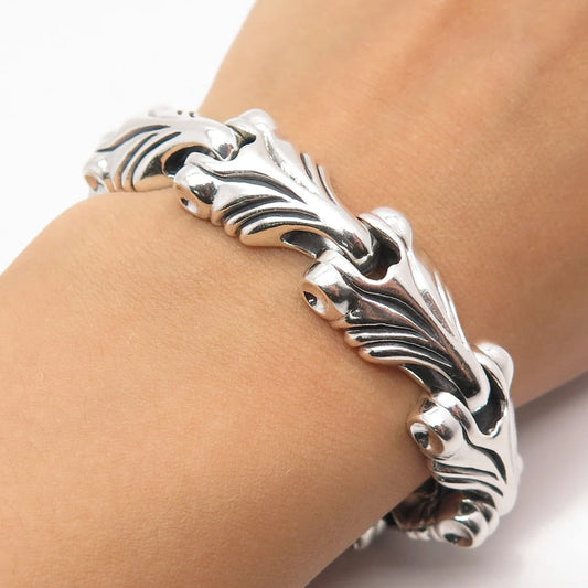 925 Sterling Silver Vintage Modernist Link Bracelet 8"