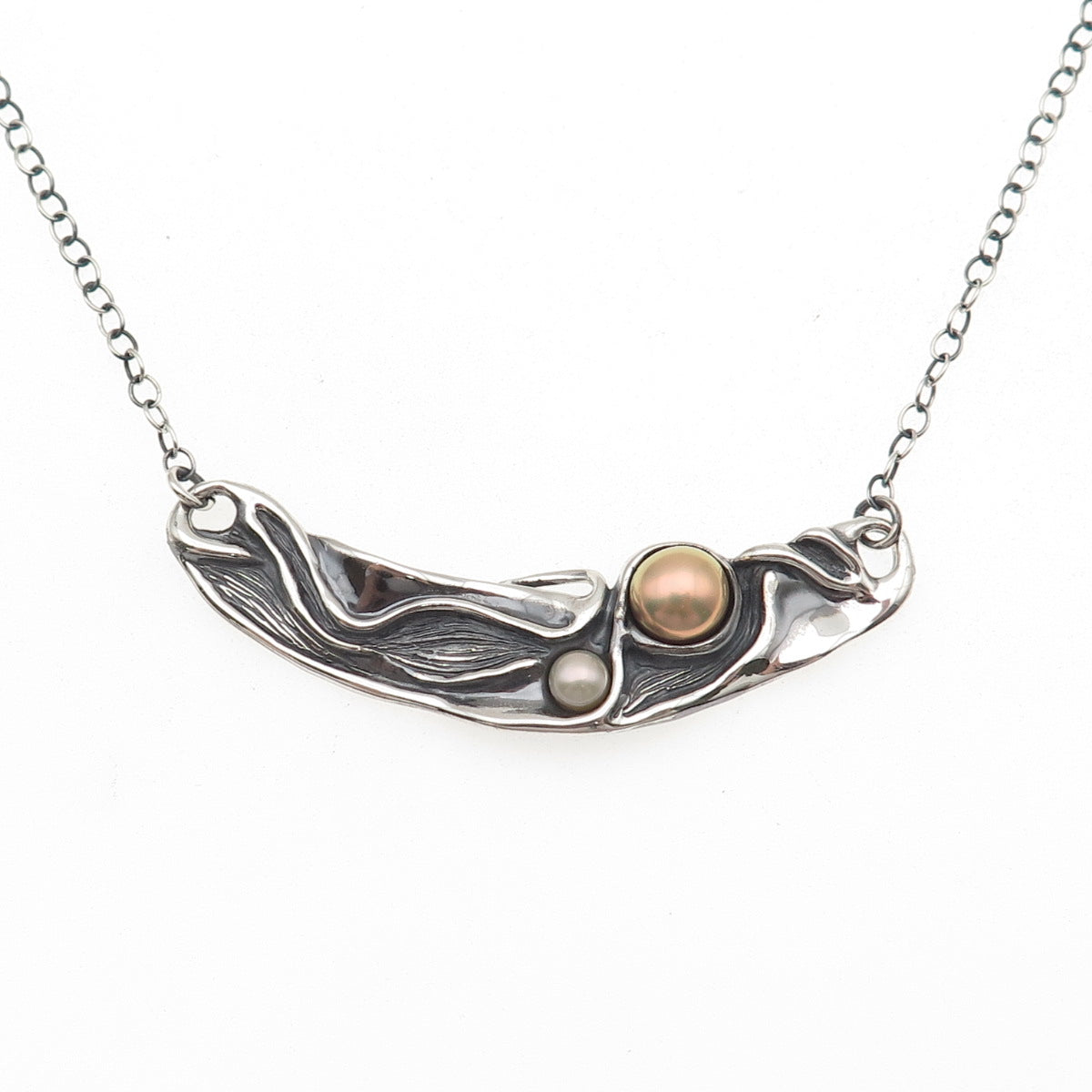 Hagit Gorali 925 Sterling Vintage Israel Real Pearl Modernist Chain Necklace 18"