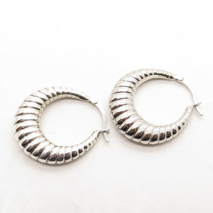 HANIN 925 Sterling Silver Ribbed Hinged Hoop Earrings