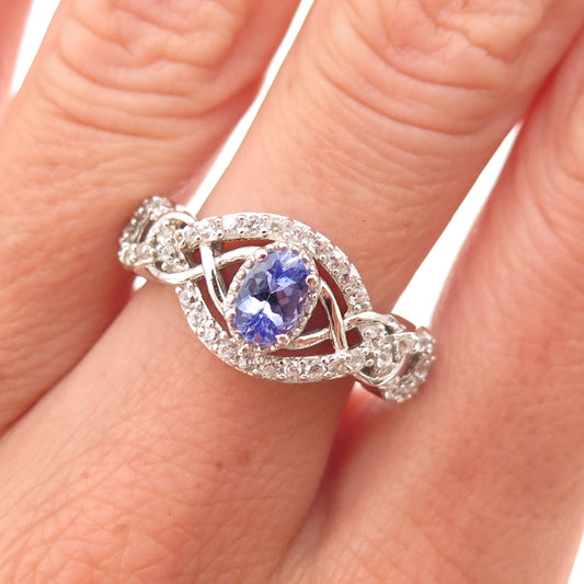 Chuck Clemency 925 Sterling Silver Real Tanzanite & White Topaz Ring Size 8.25