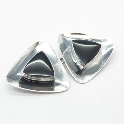 925 Sterling Silver Vintage BOMA Real Black Onyx Gemstone Pin Brooch