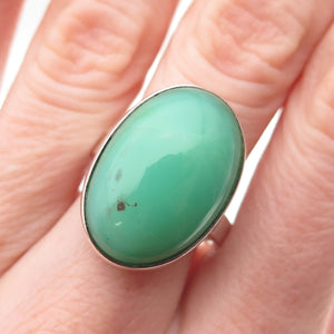 925 Sterling Silver Vintage Real Cabochon Chrysoprase Ring Size 7.75