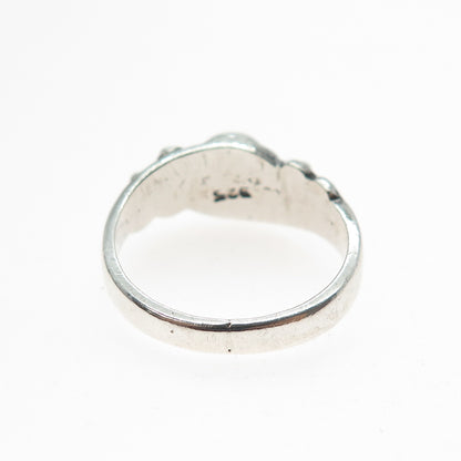 925 Sterling Silver Vintage Real Amethyst Beaded Oxidized Ring Size 9