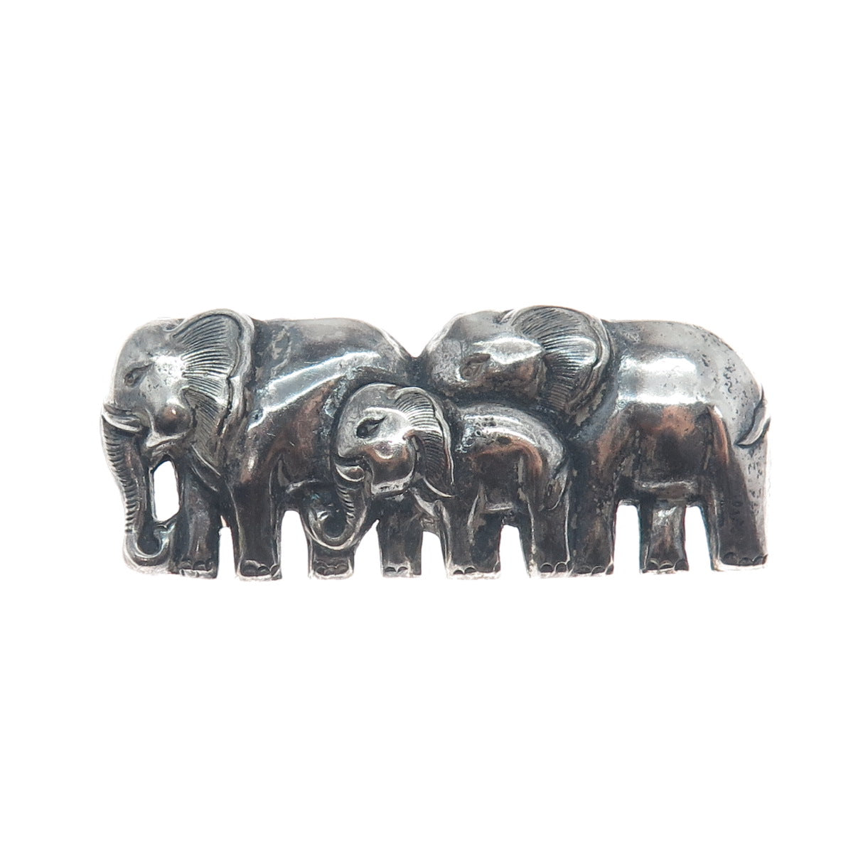 925 Sterling Silver Vintage Herd of Elephants Oxidized Pin Brooch