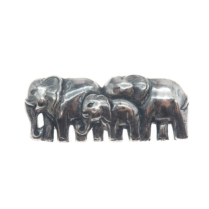 925 Sterling Silver Vintage Herd of Elephants Oxidized Pin Brooch