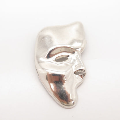 925 Sterling Silver Vintage Mexico Mask Face Pin Brooch / Pendant