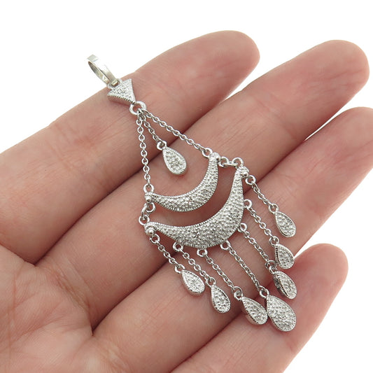 925 Sterling Silver Real Round-Cut Diamond Chandelier Dangling Pendant