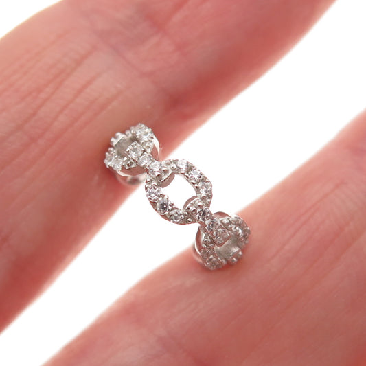 925 Sterling Silver Round-Cut C Z Cable Link SINGLE Cuff Earring