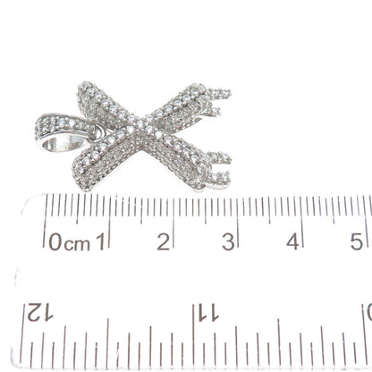 925 Sterling Silver Round-Cut C Z Sparkle Melted Letter X Initial Charm Pendant