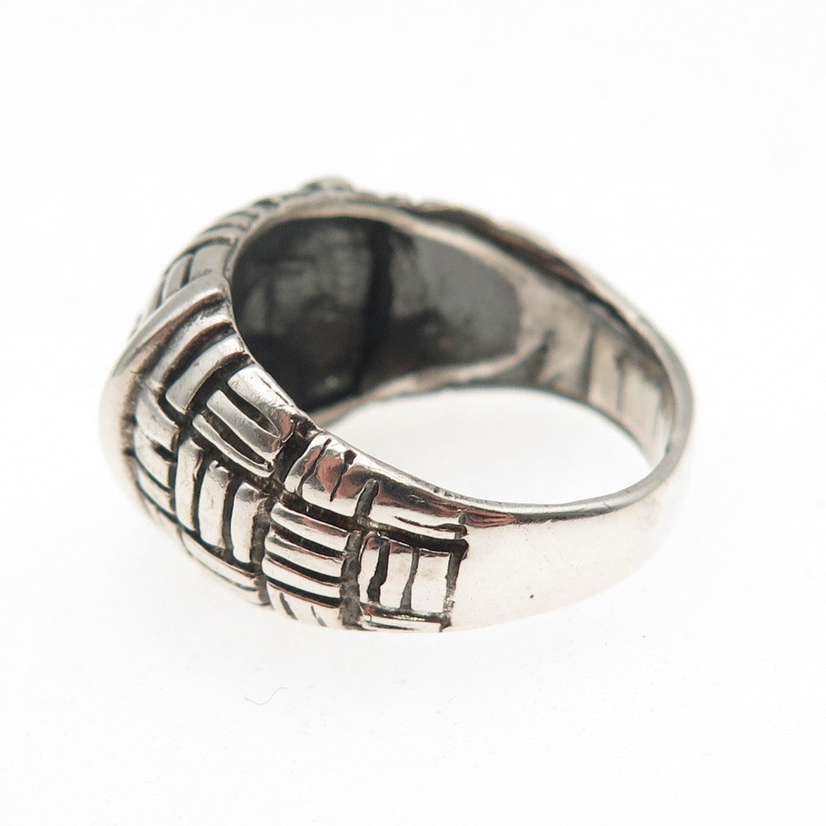 925 Sterling Silver Vintage Modernist Dome Oxidized Ring Size 8