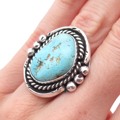 Old Pawn 925 Sterling Silver Vintage Southwestern Turquoise Tribal Ring Size 6