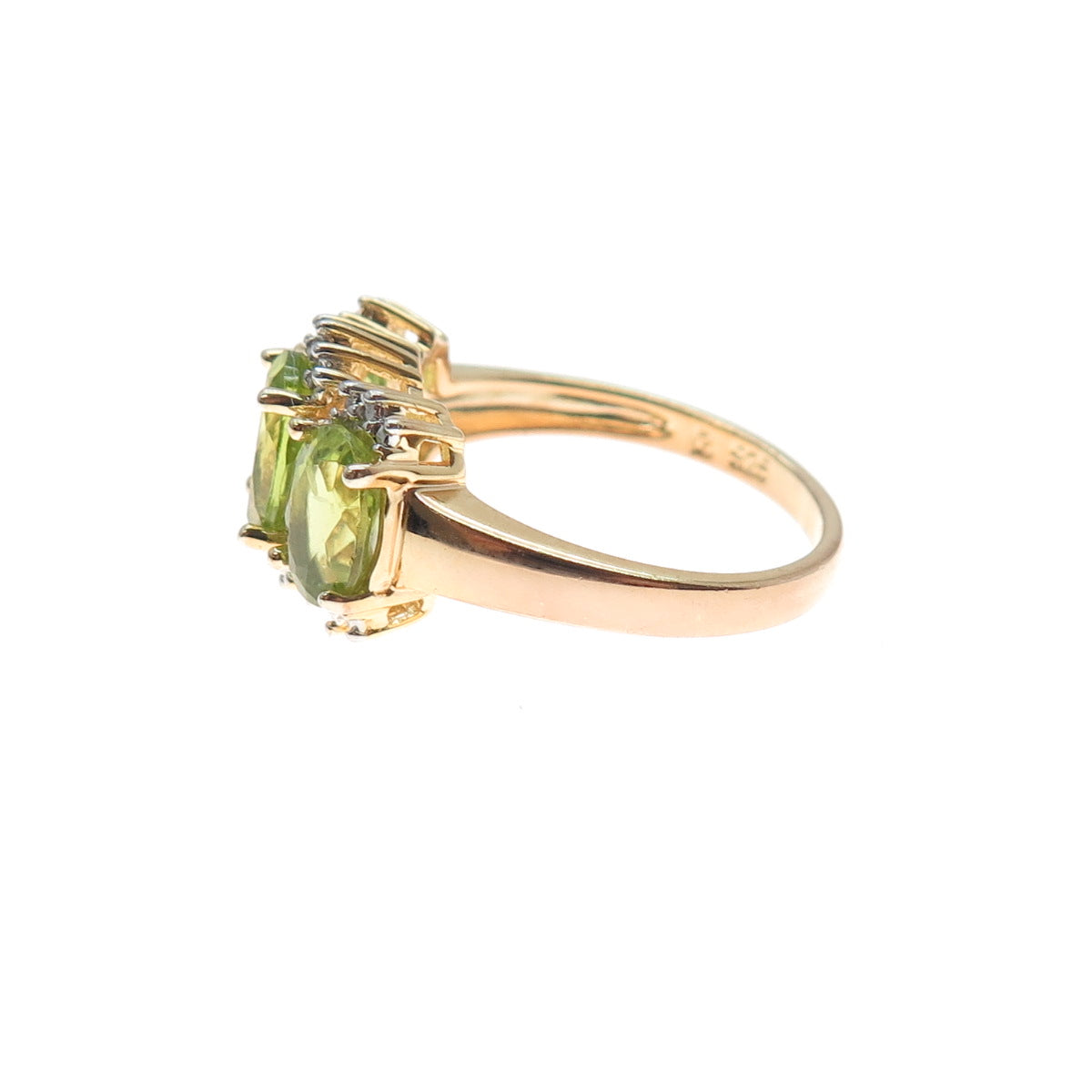 ROSS SIMONS 925 Sterling Silver Gold Plated Real Diamond & Peridot Ring Size 7