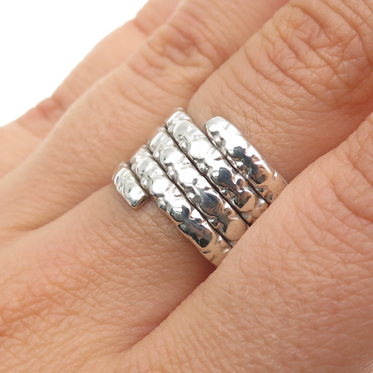925 Sterling Silver Vintage Modernist Dotted Adjustable Wrap Ring Size 8.5