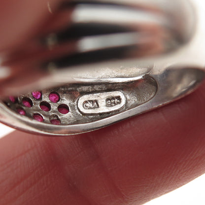 CNA Pranda 925 Sterling Silver Real Round-Cut Ruby Crisscross Ring Size 8