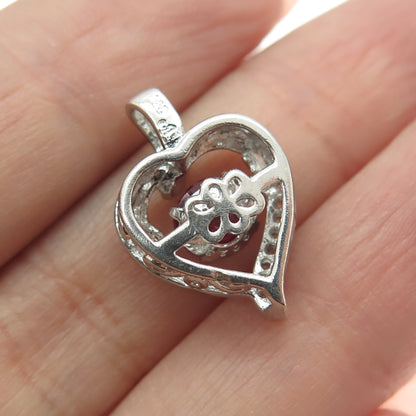 925 Sterling Silver Real White Topaz Gemstone & Lab-Created Ruby Heart Pendant