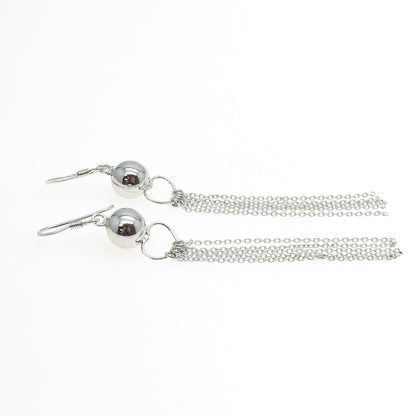 925 Sterling Silver Ball Heart Rolo Chain Hook Dangling Earrings
