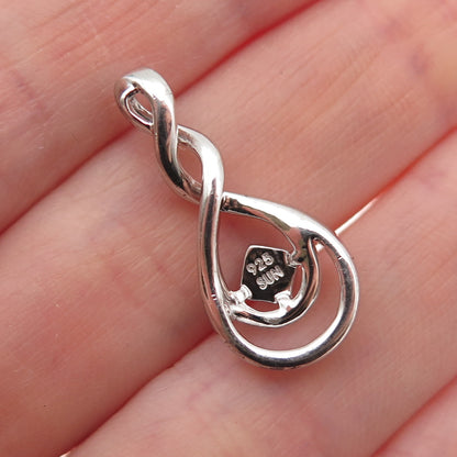 Sun 925 Sterling Silver Real Round-Cut Diamond Infinity Twisted Charm Pendant