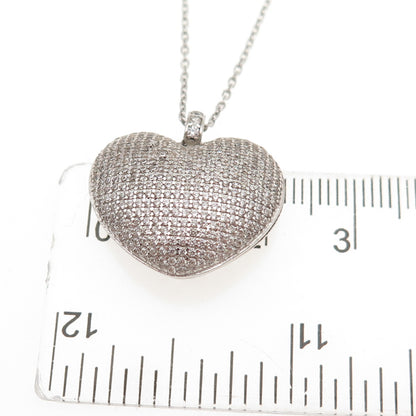 925 Sterling Silver Italy Round-Cut C Z Puffy Heart Cable Chain Necklace 16"