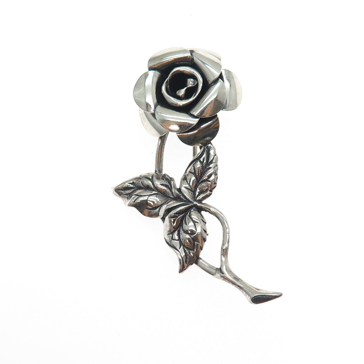 BEAU 925 Sterling Silver Vintage Rose Flower Oxidized Pin Brooch