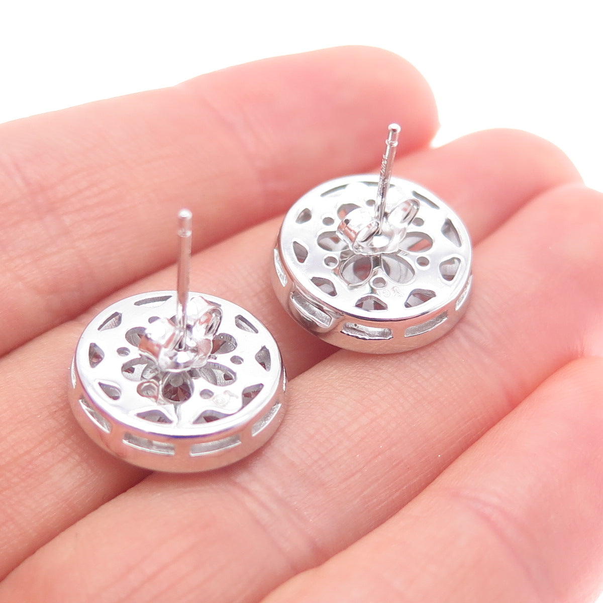 925 Sterling Silver Tapered Baguette & Round-Cut C Z Stud Earrings