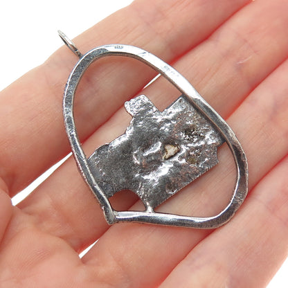 925 Sterling Silver Vintage Modernist Nugget Oxidized Pendant
