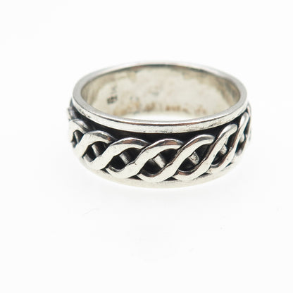 925 Sterling Silver Vintage Braided Oxidized Rotating Band Ring Size 9.75