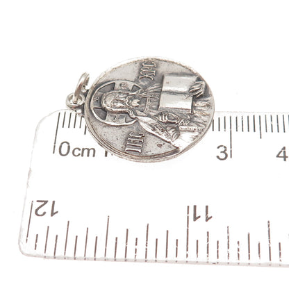 925 Sterling Silver Antique Art Deco Jesus Orthodox Medal Charm Pendant