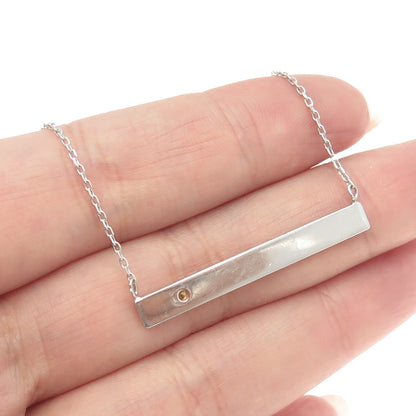 HALLMARK 925 Sterling Silver Real Citrine Bar Chain Necklace 16-18"