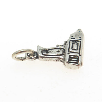 SUN WEST 925 Sterling Silver Vintage Power Drill Electric Tool 3D Charm Pendant