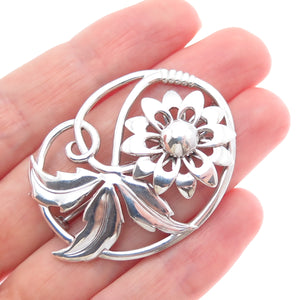 W. E. RICHARDS 925 Sterling Silver Vintage Flower Oxidized Pin Brooch
