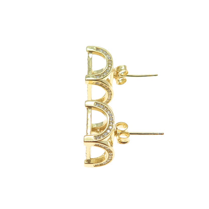 925 Sterling Silver Gold Plated Round-Cut C Z Stud Earrings