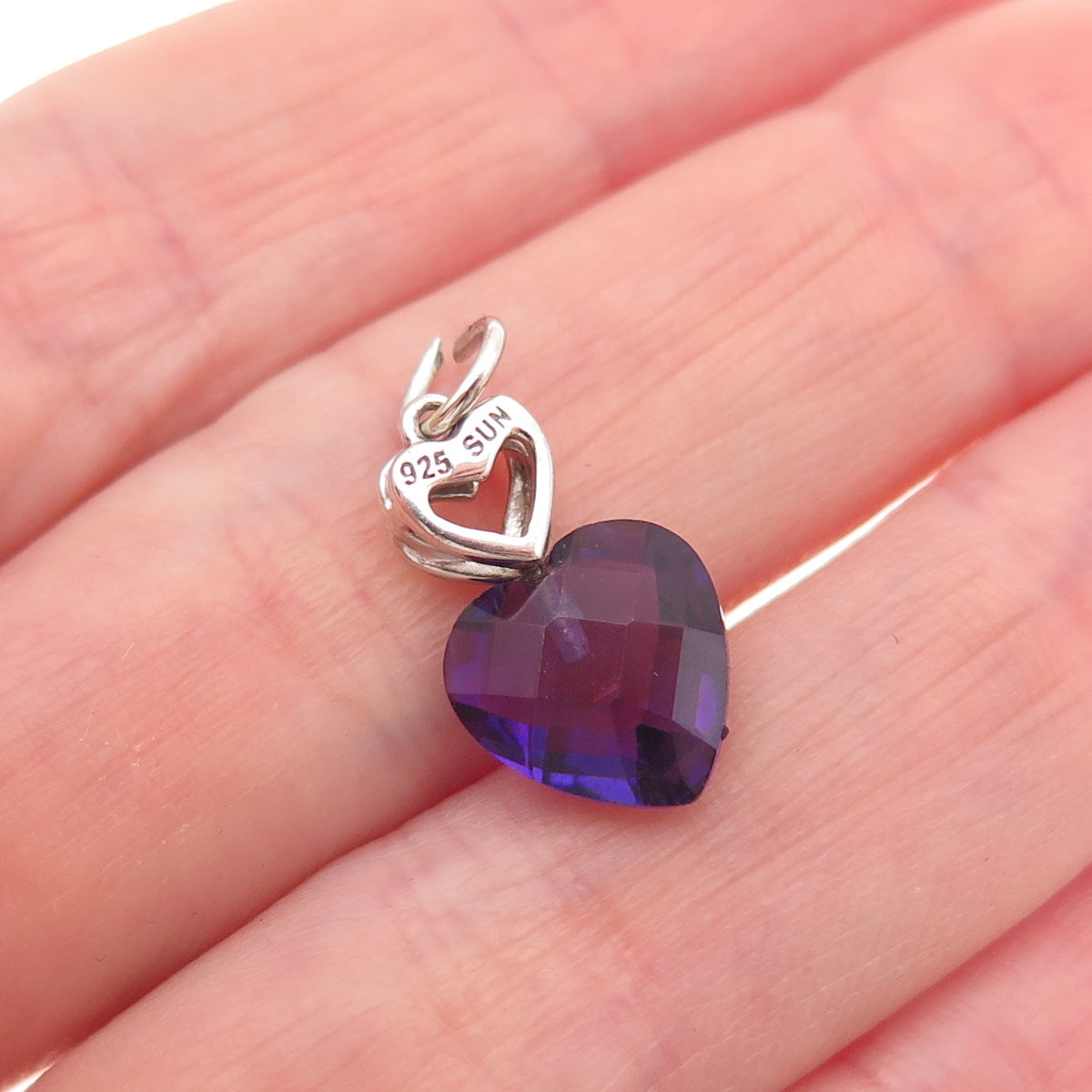Sun 925 Sterling Silver Real Amethyst Heart Mini Charm Pendant