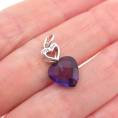 Sun 925 Sterling Silver Real Amethyst Heart Mini Charm Pendant