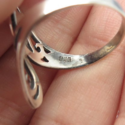 925 Sterling Silver Vintage Swirl Bypass Ring Size 8.75