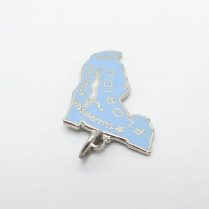 925 Sterling Silver Vintage Japan Enamel "Florida" State Map Charm Pendant