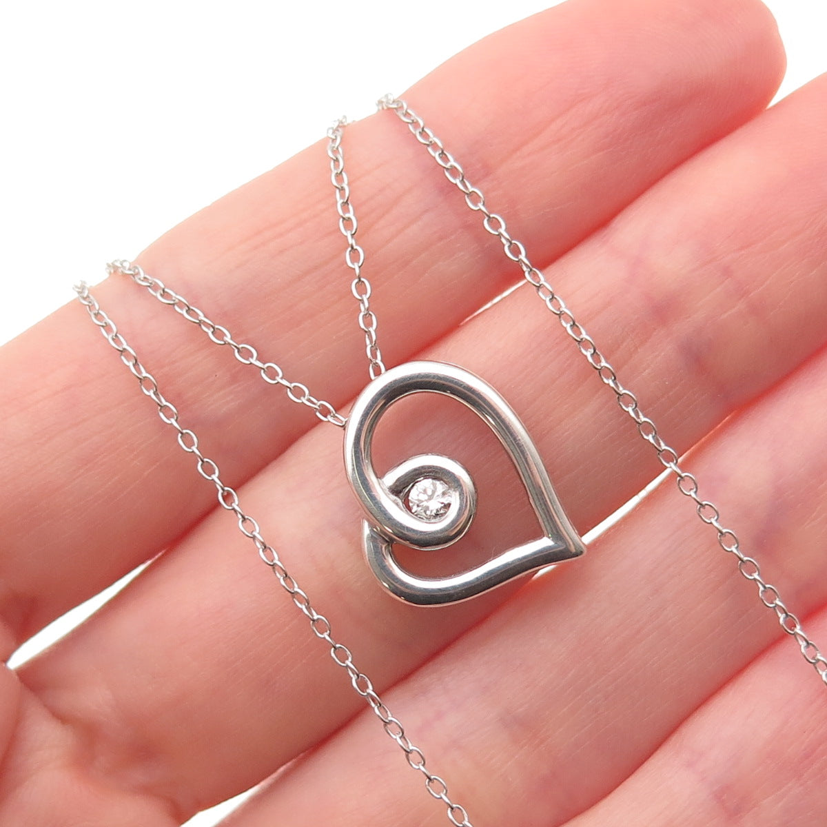 Kendra Scott 925 Sterling Silver Real Diamond Heart Cable Chain Necklace 18"