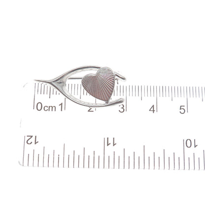 HARRY S. BICK 925 Sterling Silver Antique Art Deco Wishbone & Heart Pin Brooch