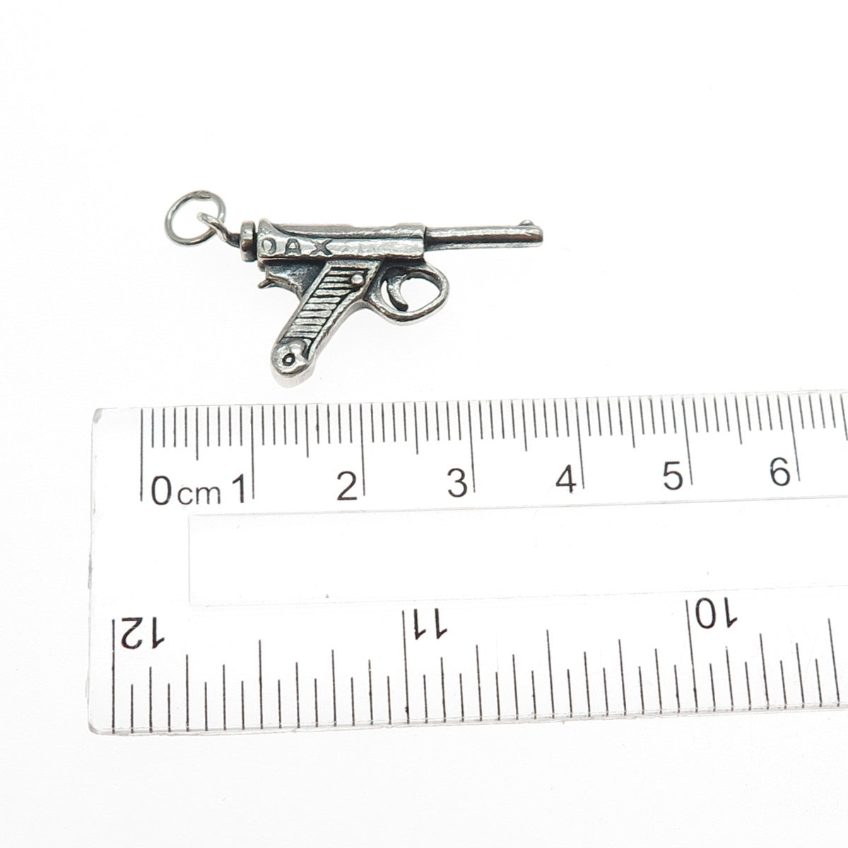 925 Sterling Silver Vintage Luger Pistol Oxidized Charm Pendant