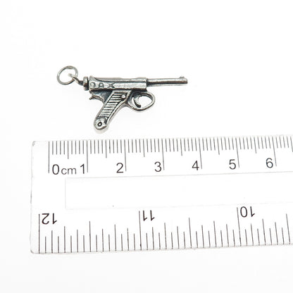 925 Sterling Silver Vintage Luger Pistol Oxidized Charm Pendant