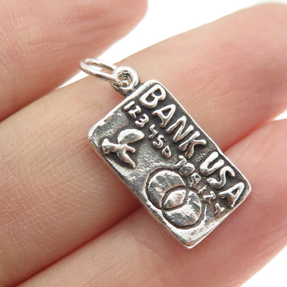 SUN WEST 925 Sterling Silver Vintage "Bank USA" Credit Card Charm Pendant