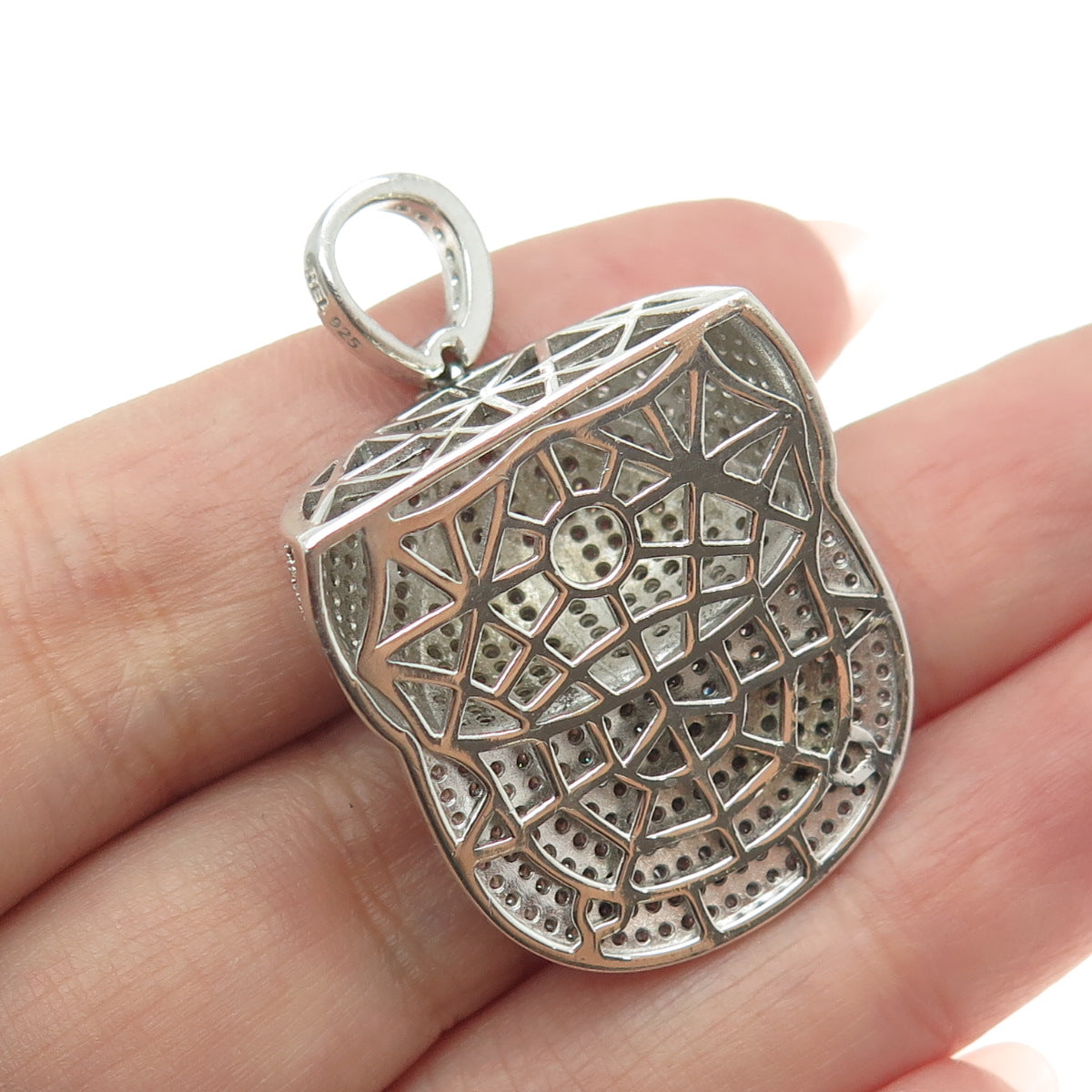 REL 925 Sterling Silver Round-Cut Shaped C Z Baseball Cap Pendant