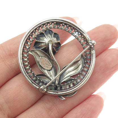 DANECRAFT 925 Sterling Silver Antique Art Deco US Flower Pin Brooch