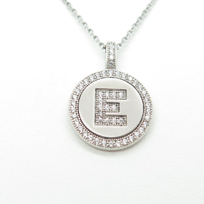 925 Sterling Silver Round-Cut C Z Letter "E" Cable Chain Necklace 16-18"