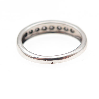 925 Sterling Silver Real Round-Cut Diamond Half Eternity Band Ring Size 6.5