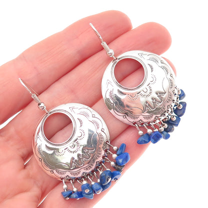 Carolyn Pollack Old Pawn Sterling Silver Vintage Lapis Crescent Dangle Earrings