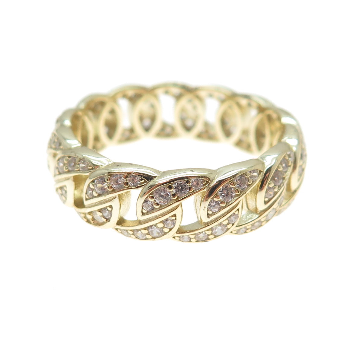 LER JEWELS Sterling Silver Gold Plated Round-Cut C Z Curb Band Ring Size 12.5