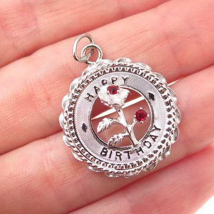 Mark Mercy 925 Sterling Silver Vintage Rhinestone Happy Birthday Charm Pendant