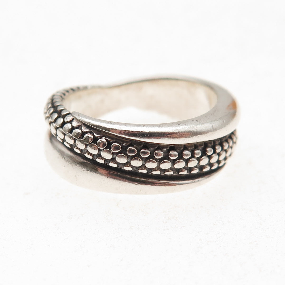 Michael Dawkins 925 Sterling Silver Dotted Crisscross Oxidized Ring Size 7.25
