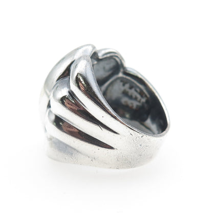 925 Sterling Silver Vintage Mexico Modernist Ribbed Dome Oxidized Ring Size 6.75